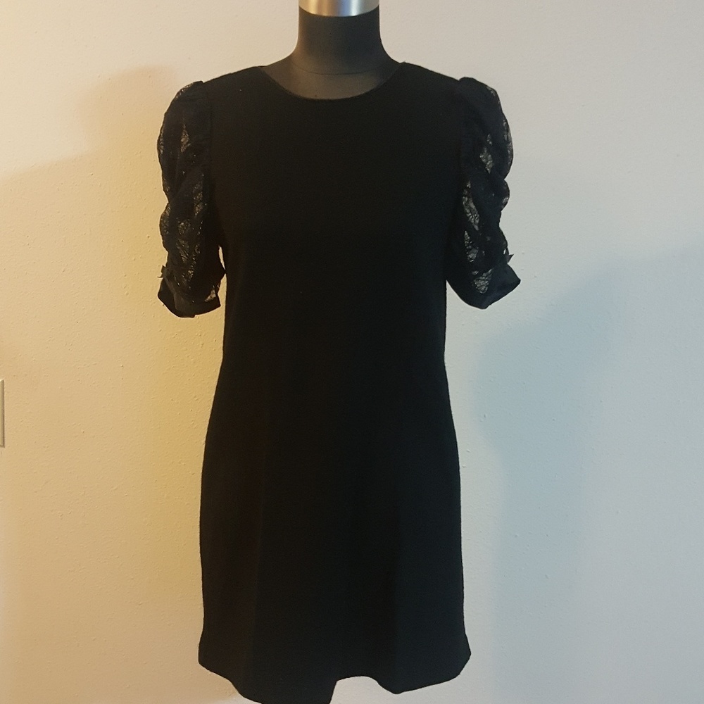 Rebecca Taylor Black Lace Sleeve Dress